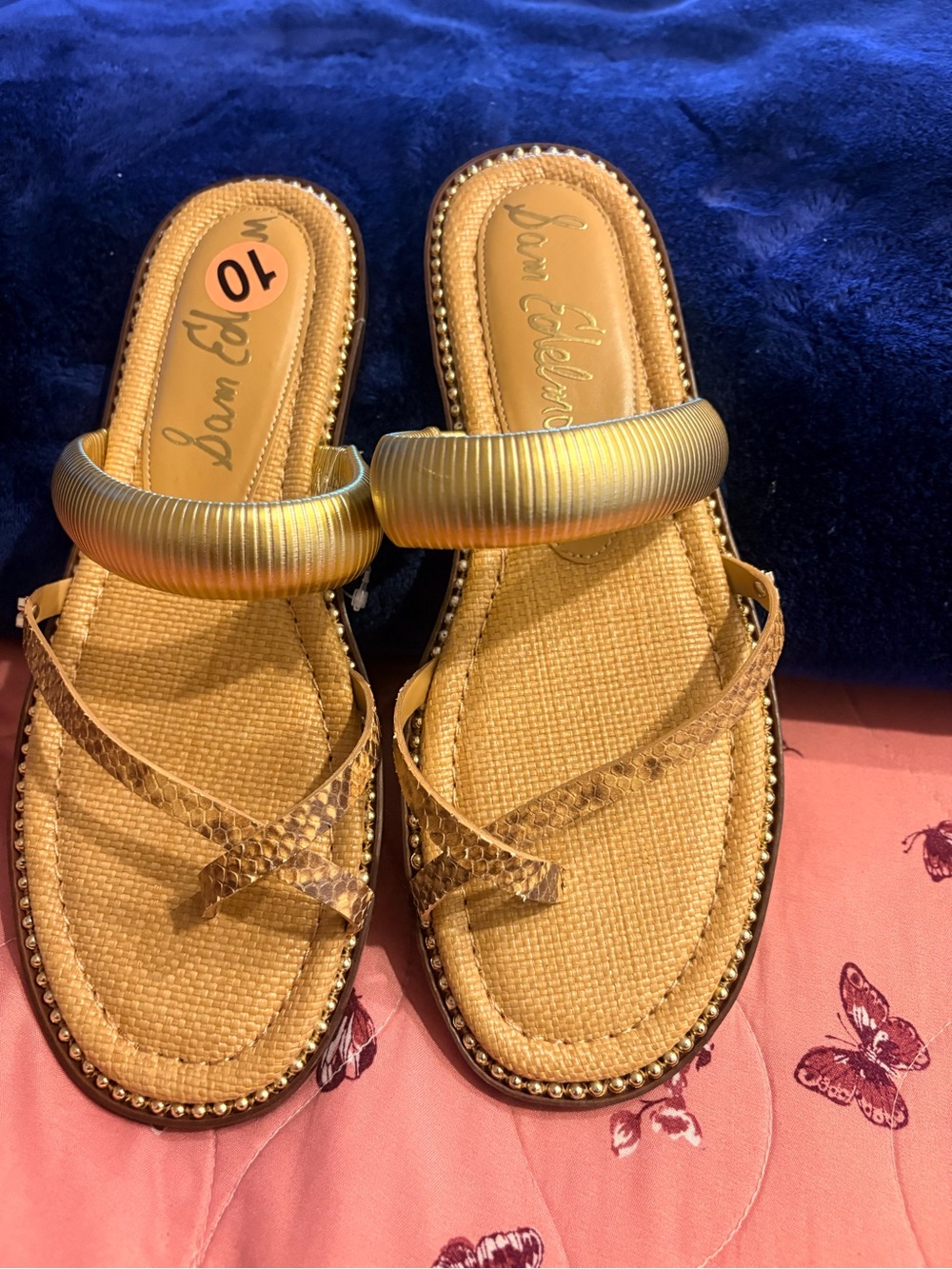 Sam Edelman Metallic Gold Braided Strap Slide Sandals